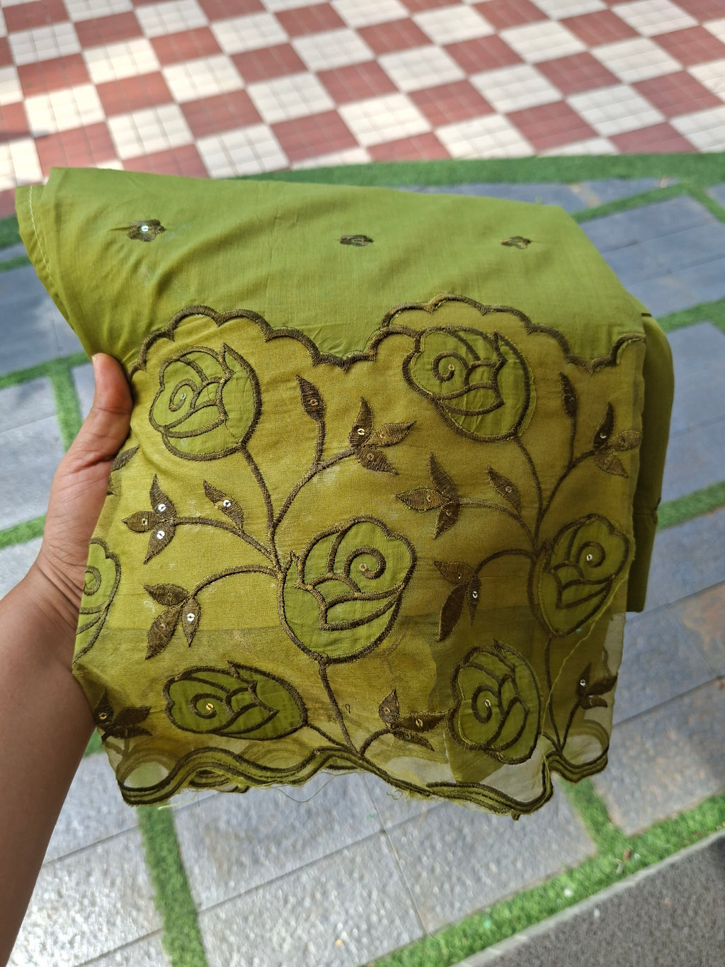 Mul chanderi with applique work EM003