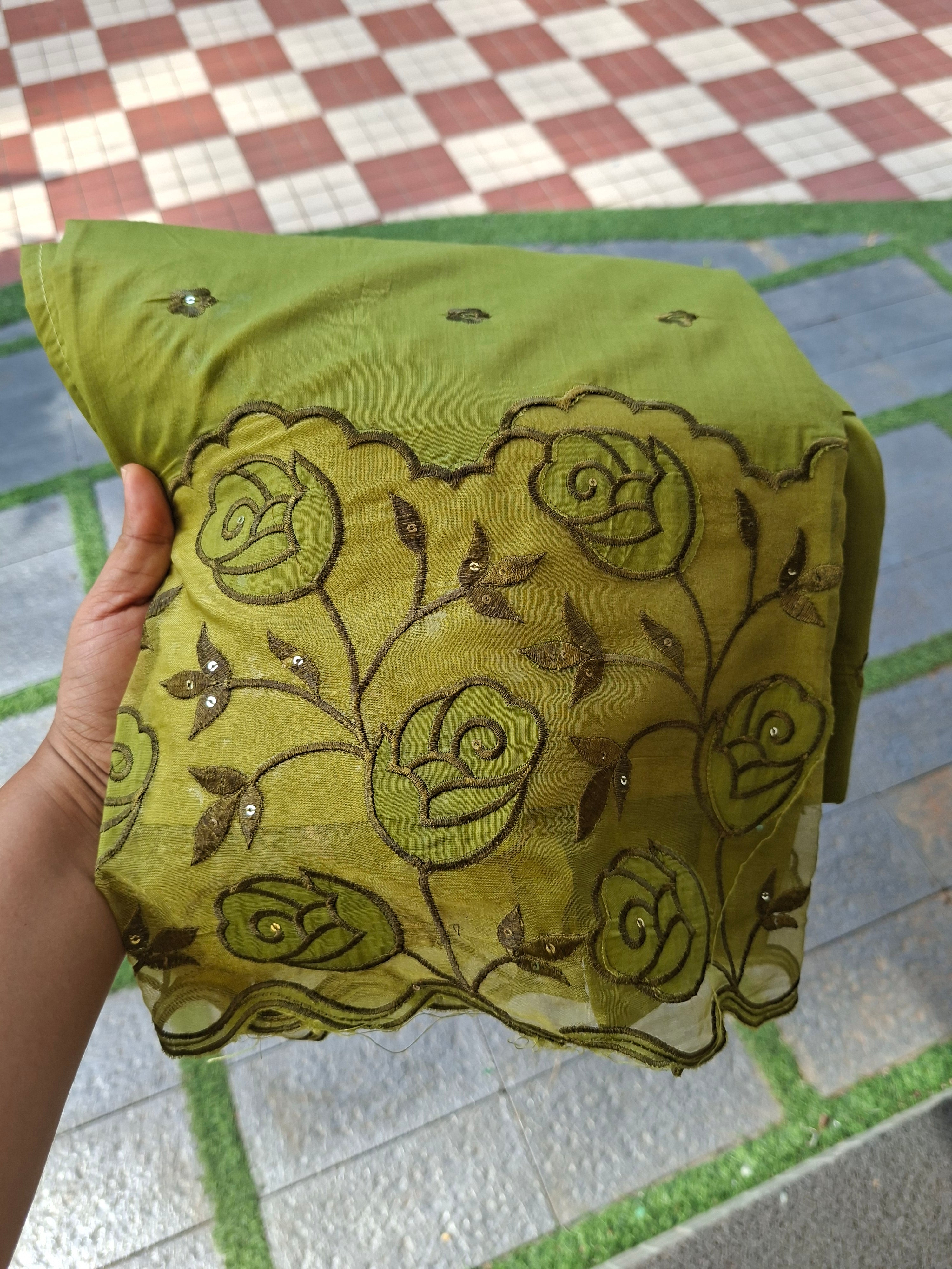 Mul chanderi with applique work EM003