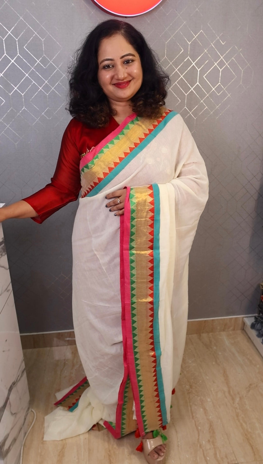 Mul cotton Kanchi border saree EM011