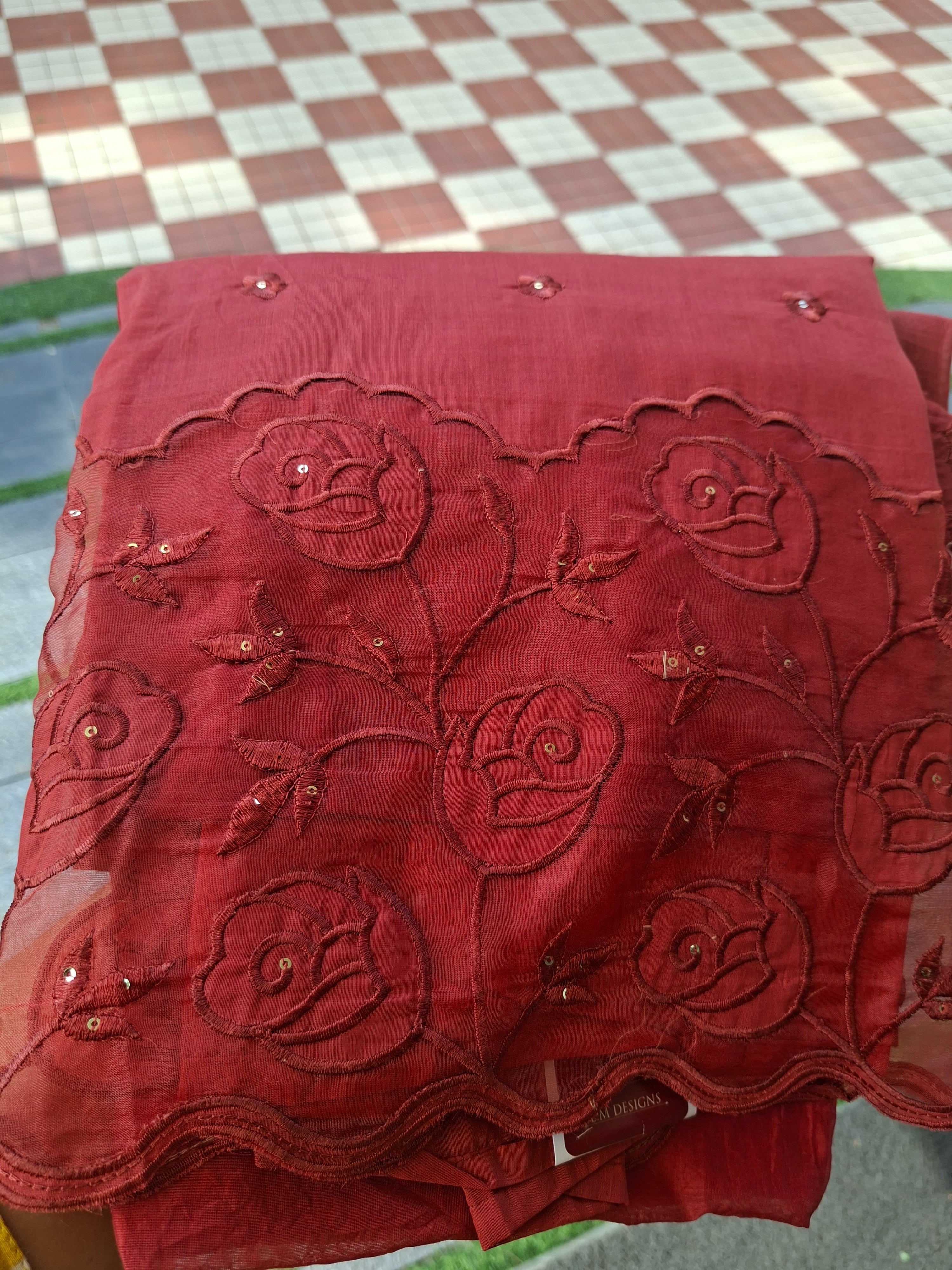 Mul chanderi with applique work EM003