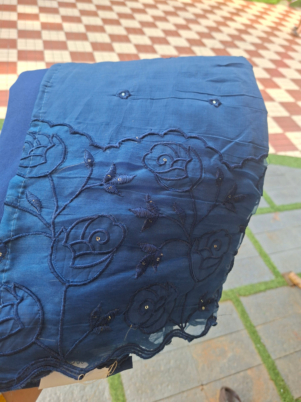 Mul chanderi with applique work EM003