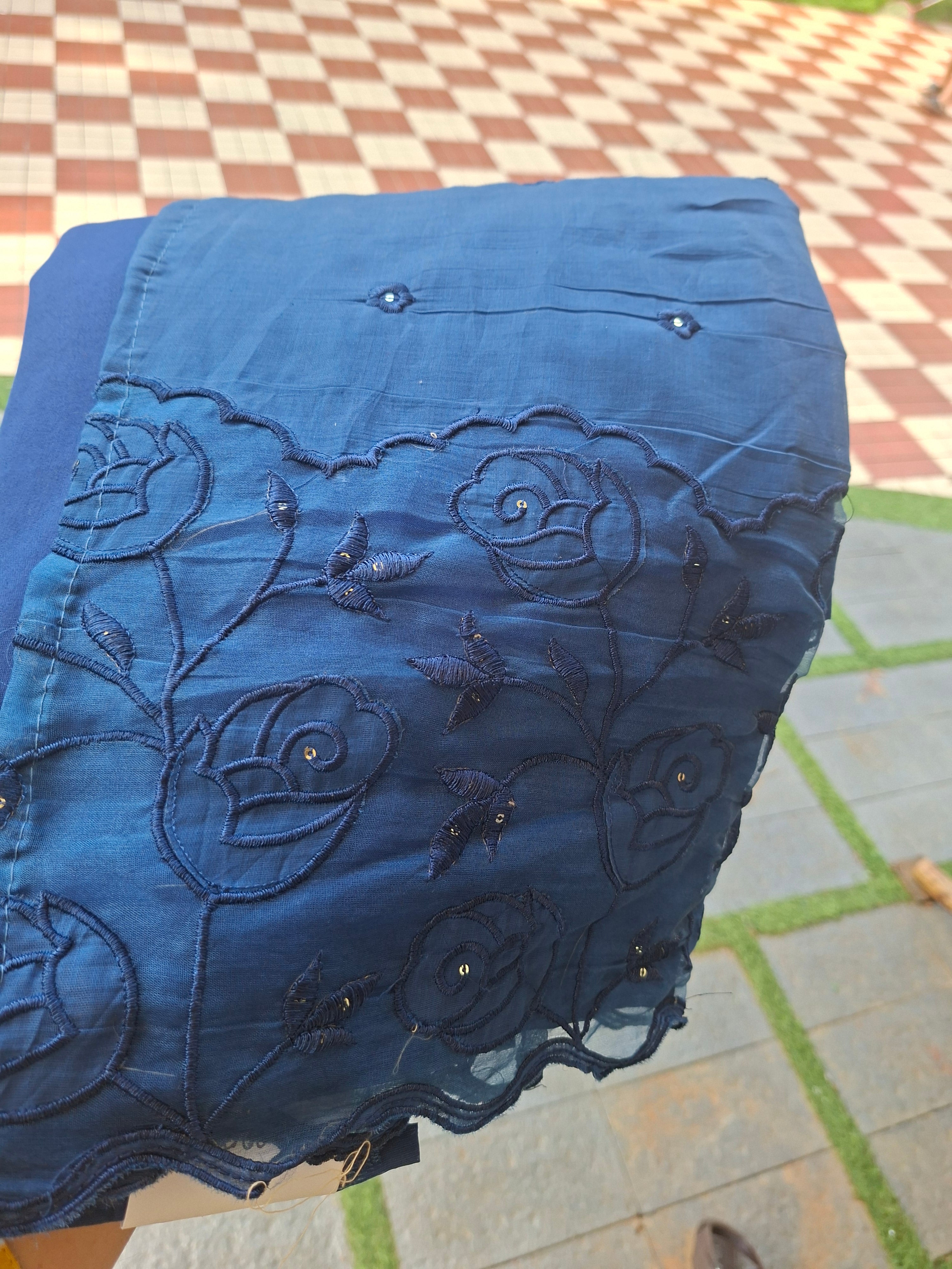 Mul chanderi with applique work EM003